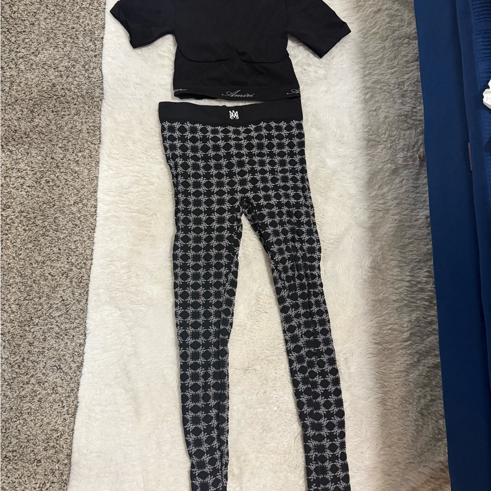 AMIRI Black Top and Patterned Leggings Set - Picture 3 of 3